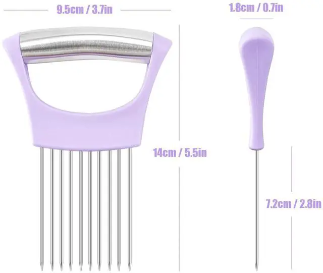 Alt view image 2 of 7 - Stainless Steel Onion Holder for Slicing,Onion Slicer Holder, Onion Cutter for Slicing of Onions, Tomatoes,Avocados,Eggs and Other Vegetables,Kitchen Utensils Gift (Purple)