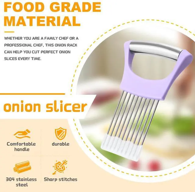 Alt view image 3 of 7 - Stainless Steel Onion Holder for Slicing,Onion Slicer Holder, Onion Cutter for Slicing of Onions, Tomatoes,Avocados,Eggs and Other Vegetables,Kitchen Utensils Gift (Purple)