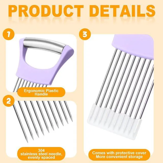 Alt view image 4 of 7 - Stainless Steel Onion Holder for Slicing,Onion Slicer Holder, Onion Cutter for Slicing of Onions, Tomatoes,Avocados,Eggs and Other Vegetables,Kitchen Utensils Gift (Purple)