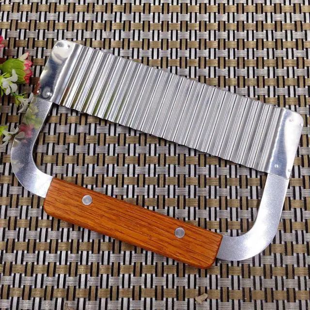 Alt view image 5 of 6 - Crinkle Chopper, Wavy Potato Soap Cutting Tool French Fry Slicer Stainless Steel Blade Wooden Handle Serrator Chopping Knife, Set of 2