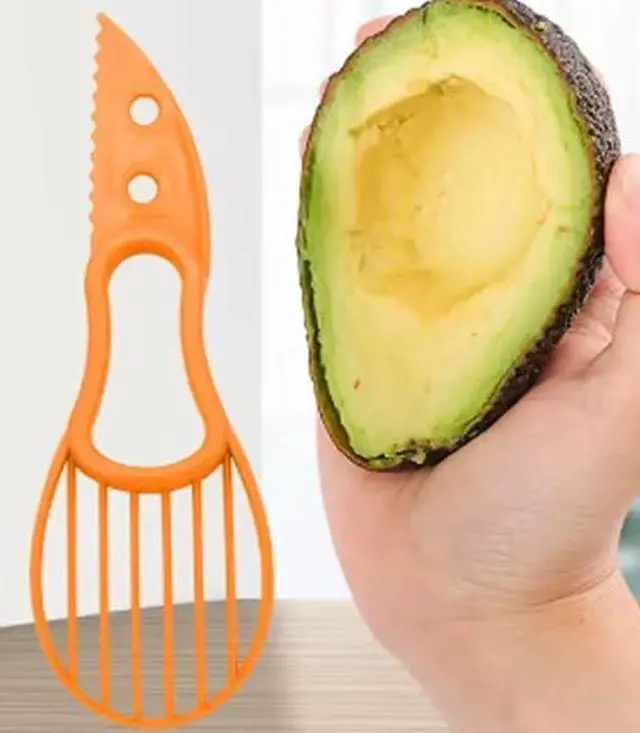 Main image of 3-in-1 Avocado Slicer Tool, Plastic Corer Peeler Cutter with Serrated Knife, Orange Kitchen Gadget