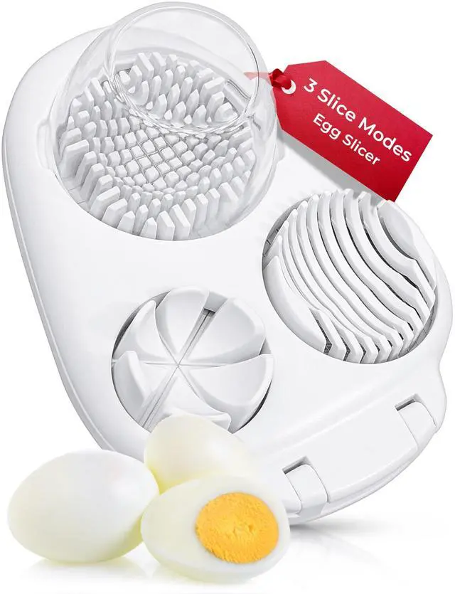 Main image of Egg Slicer for Hard Boiled Eggs - 3 Slice Modes Egg Cutter, Heavy Duty, Stainless Steel Dicer - Kitchen Chopper Tool for Strawberry, Mushroom, Grape, Cherry Tomato - White