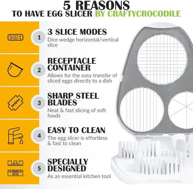 Alt view image 2 of 7 - Egg Slicer for Hard Boiled Eggs - 3 Slice Modes Egg Cutter, Heavy Duty, Stainless Steel Dicer - Kitchen Chopper Tool for Strawberry, Mushroom, Grape, Cherry Tomato - White