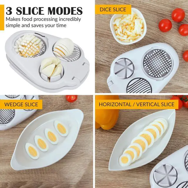 Alt view image 3 of 7 - Egg Slicer for Hard Boiled Eggs - 3 Slice Modes Egg Cutter, Heavy Duty, Stainless Steel Dicer - Kitchen Chopper Tool for Strawberry, Mushroom, Grape, Cherry Tomato - White