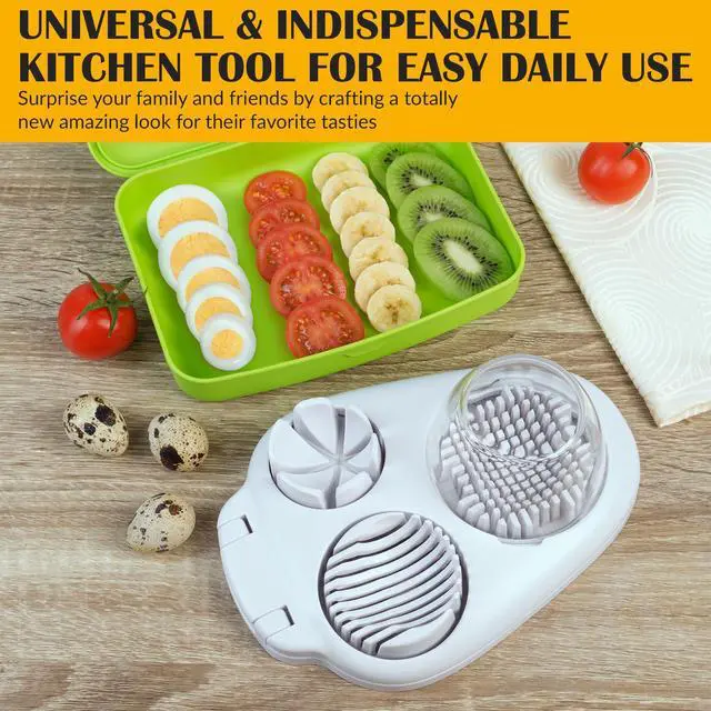 Alt view image 6 of 7 - Egg Slicer for Hard Boiled Eggs - 3 Slice Modes Egg Cutter, Heavy Duty, Stainless Steel Dicer - Kitchen Chopper Tool for Strawberry, Mushroom, Grape, Cherry Tomato - White