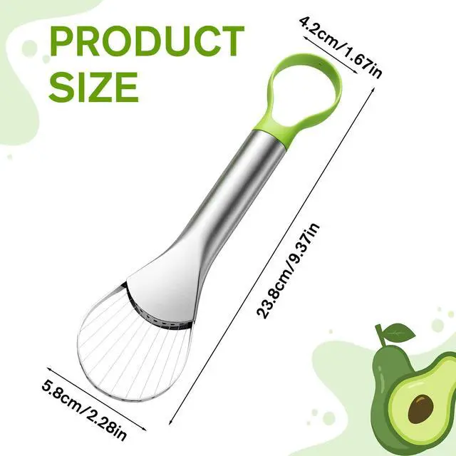 Alt view image 2 of 7 - Avocado Slicer Tool, 3-in-1 Stainless Steel Avocado Slicer Tool with Peeler & Pitter, Silver & Green Design for Slicing, Scooping Pit Removal (9.37 x 2.28 In)