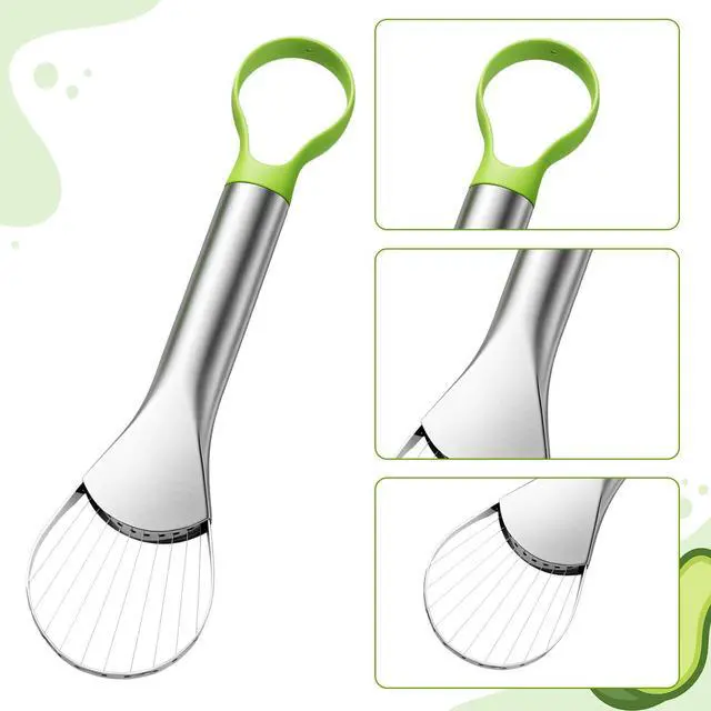Alt view image 3 of 7 - Avocado Slicer Tool, 3-in-1 Stainless Steel Avocado Slicer Tool with Peeler & Pitter, Silver & Green Design for Slicing, Scooping Pit Removal (9.37 x 2.28 In)