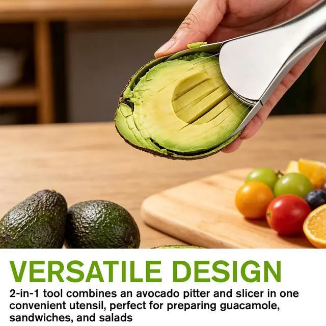Alt view image 5 of 7 - Avocado Slicer Tool, 3-in-1 Stainless Steel Avocado Slicer Tool with Peeler & Pitter, Silver & Green Design for Slicing, Scooping Pit Removal (9.37 x 2.28 In)