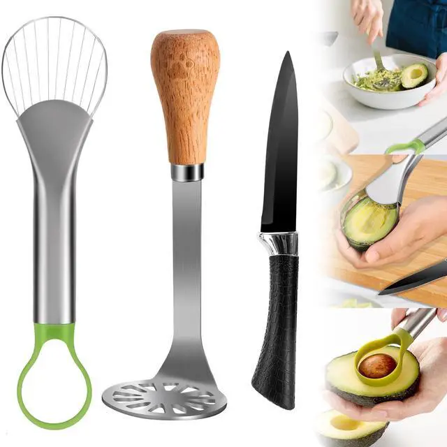 Main image of Avocado Slicer Tool 3 in 1, Stainless Steel Avocado Cutter Tool Set, Avocado Masher & Avocado Peeler Tools, Multi-Function Avocado Smasher Tools for Slicing, Scooping and Pit Removal