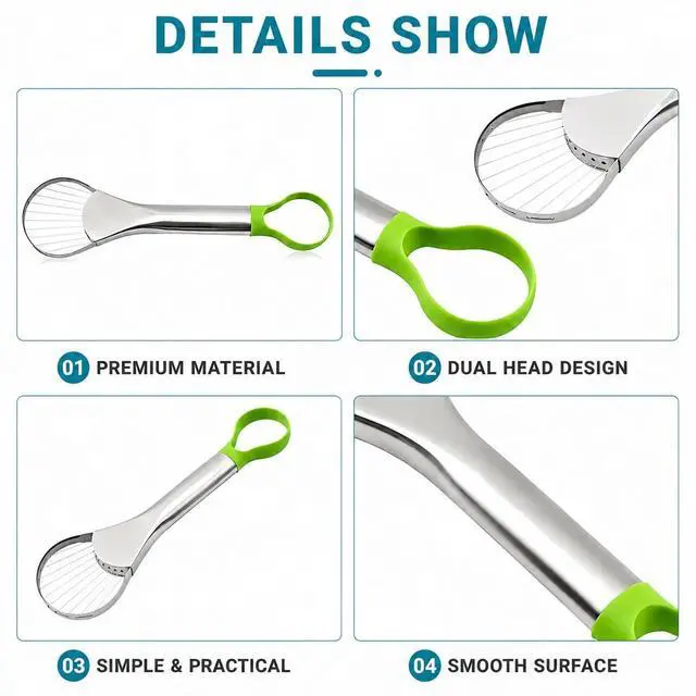 Alt view image 4 of 6 - Avocado Slicer Tool, 3-in-1 Stainless Steel Avocado Cutter, Pitter & Peeler, Multi-Function Avocado Tool for Slicing, Scooping, and Pit Removal, Kitchen Gadget with Green Plastic Handle
