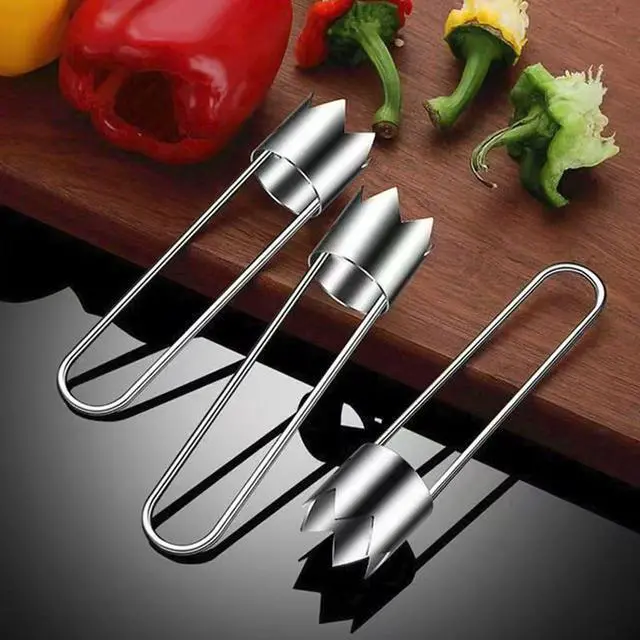 Alt view image 3 of 7 - Fruit and Vegetable Corer Pepper Seed Apple Remover Bell Pepper Tomato Corer Tool Stainless Steel Kitchen Gadget onion slicer holder (Pepper Apple Corer Slicing)