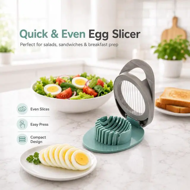Alt view image 2 of 7 - Egg Slicer for Boiled Eggs Strawberry Cutter with Stainless Steel Wire Green