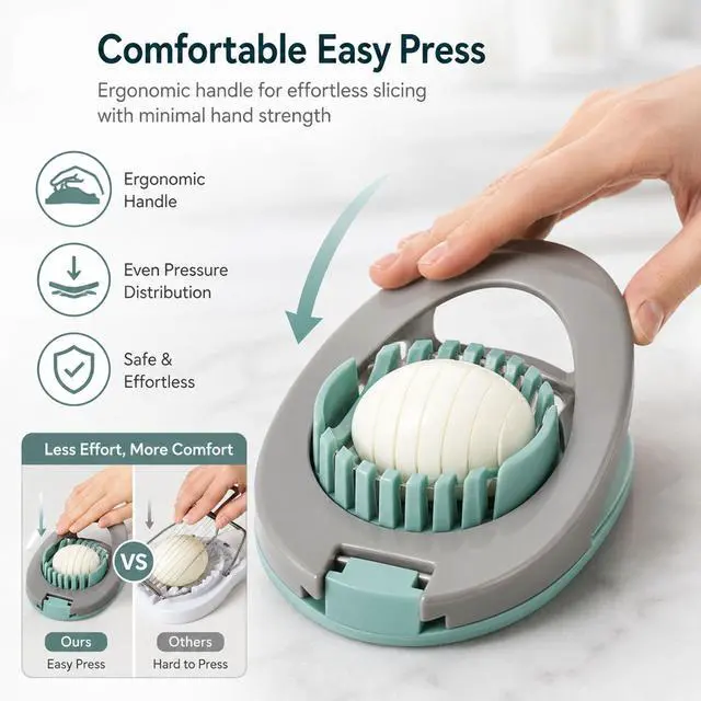 Alt view image 3 of 7 - Egg Slicer for Boiled Eggs Strawberry Cutter with Stainless Steel Wire Green