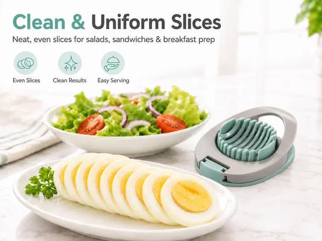 Alt view image 6 of 7 - Egg Slicer for Boiled Eggs Strawberry Cutter with Stainless Steel Wire Green