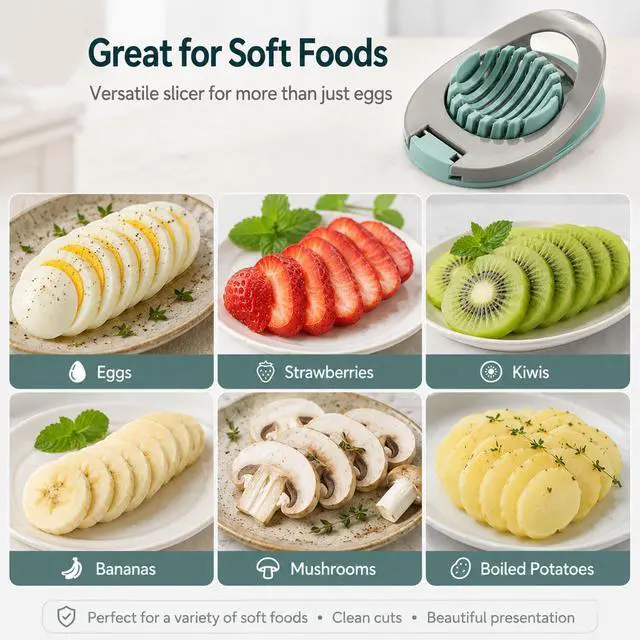 Alt view image 5 of 7 - Egg Slicer for Boiled Eggs Strawberry Cutter with Stainless Steel Wire Green