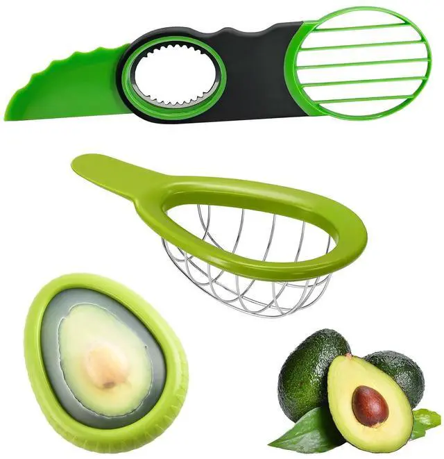 Main image of 3 Piece Avocado Slicer Set, Includes Avocado Slicer, Avocado Cutter and Avocado Storage Container, Dishwasher Safe, for Avocado Cutting and Peeling, Essential Mashing Kitchen Tool