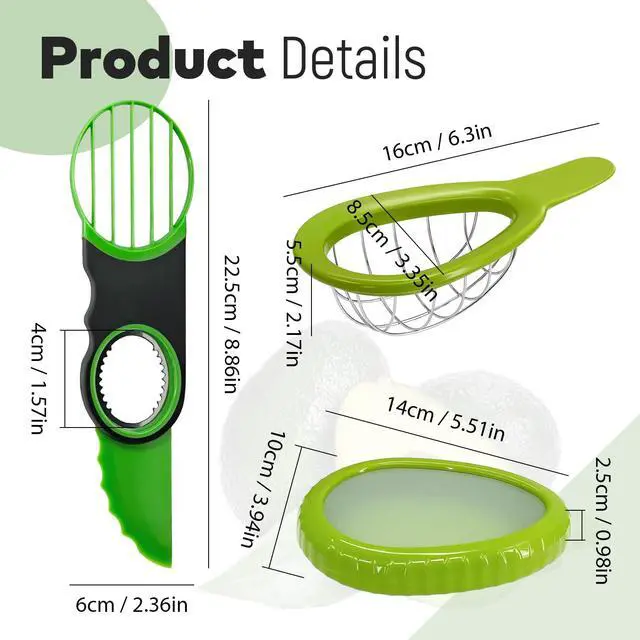 Alt view image 2 of 6 - 3 Piece Avocado Slicer Set, Includes Avocado Slicer, Avocado Cutter and Avocado Storage Container, Dishwasher Safe, for Avocado Cutting and Peeling, Essential Mashing Kitchen Tool