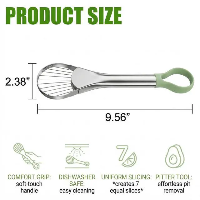 Alt view image 2 of 6 - 2-In-1 Avocado Slicer,Avocado Slicer Tool,Avocado Cutter,Multi-Function Avocado Tool,Avocado Knife,Efficient Avocado Saver,Dishwasher Safe,Well Made Stainless Tool For Slicing,Scooping,And Pit Removal