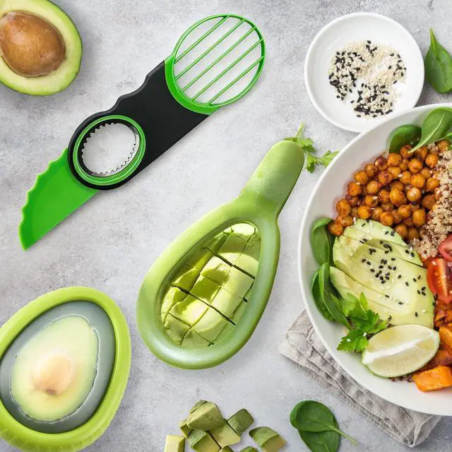 Alt view image 6 of 6 - 3 Piece Avocado Slicer Set, Includes Avocado Slicer, Avocado Cutter and Avocado Storage Container, Dishwasher Safe, for Avocado Cutting and Peeling, Essential Mashing Kitchen Tool