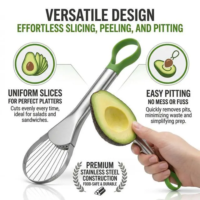 Alt view image 3 of 6 - 2-In-1 Avocado Slicer,Avocado Slicer Tool,Avocado Cutter,Multi-Function Avocado Tool,Avocado Knife,Efficient Avocado Saver,Dishwasher Safe,Well Made Stainless Tool For Slicing,Scooping,And Pit Removal