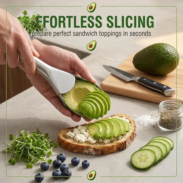 Alt view image 5 of 6 - 2-In-1 Avocado Slicer,Avocado Slicer Tool,Avocado Cutter,Multi-Function Avocado Tool,Avocado Knife,Efficient Avocado Saver,Dishwasher Safe,Well Made Stainless Tool For Slicing,Scooping,And Pit Removal