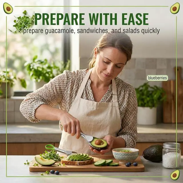 Alt view image 6 of 6 - 2-In-1 Avocado Slicer,Avocado Slicer Tool,Avocado Cutter,Multi-Function Avocado Tool,Avocado Knife,Efficient Avocado Saver,Dishwasher Safe,Well Made Stainless Tool For Slicing,Scooping,And Pit Removal