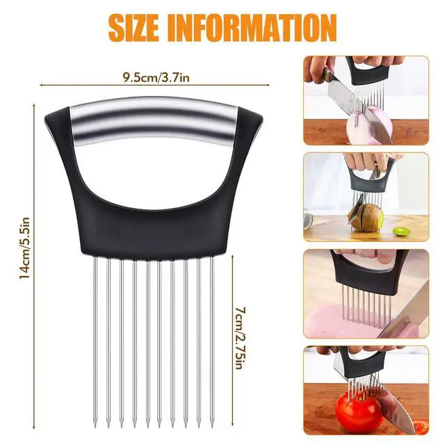 Alt view image 3 of 7 - Holder for Slicing - Stainless Steel Onion Slicer & Vegetable Holder Cutting Tool for Onions, Tomatoes, Avocados, Eggs, Lemon, Potatos | Multi-Use Kitchen Utensil