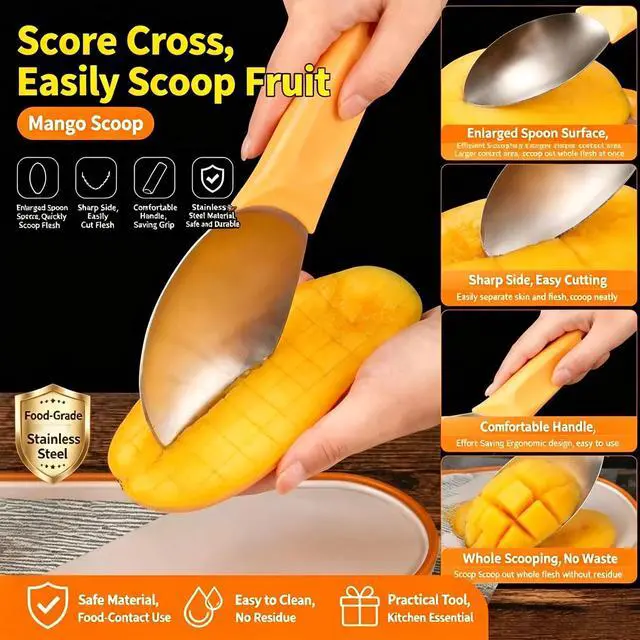 Alt view image 3 of 7 - 2Pcs Mango Slicer Splitter Pit Remover Bundle,Stainless Steel Mango Cutter