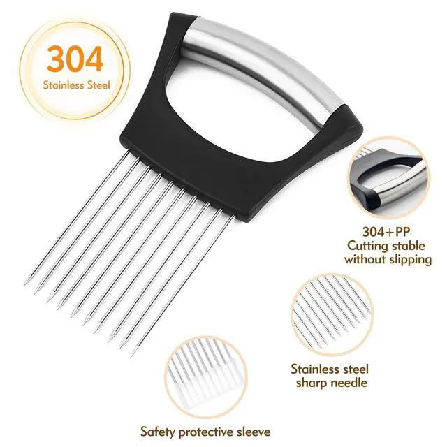 Alt view image 4 of 7 - Holder for Slicing - Stainless Steel Onion Slicer & Vegetable Holder Cutting Tool for Onions, Tomatoes, Avocados, Eggs, Lemon, Potatos | Multi-Use Kitchen Utensil