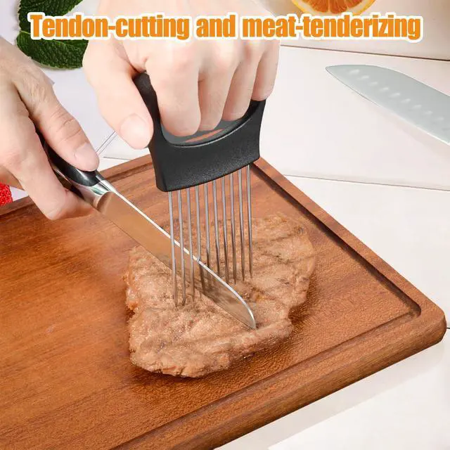 Alt view image 5 of 7 - Holder for Slicing - Stainless Steel Onion Slicer & Vegetable Holder Cutting Tool for Onions, Tomatoes, Avocados, Eggs, Lemon, Potatos | Multi-Use Kitchen Utensil