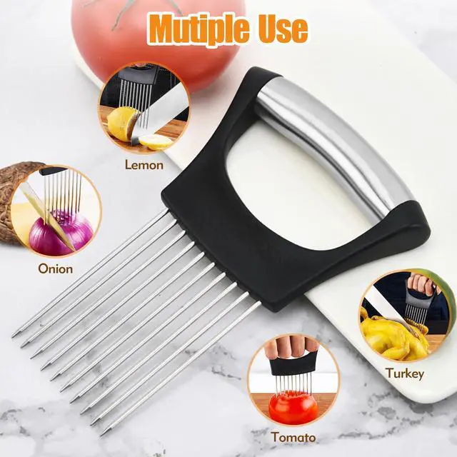 Alt view image 6 of 7 - Holder for Slicing - Stainless Steel Onion Slicer & Vegetable Holder Cutting Tool for Onions, Tomatoes, Avocados, Eggs, Lemon, Potatos | Multi-Use Kitchen Utensil