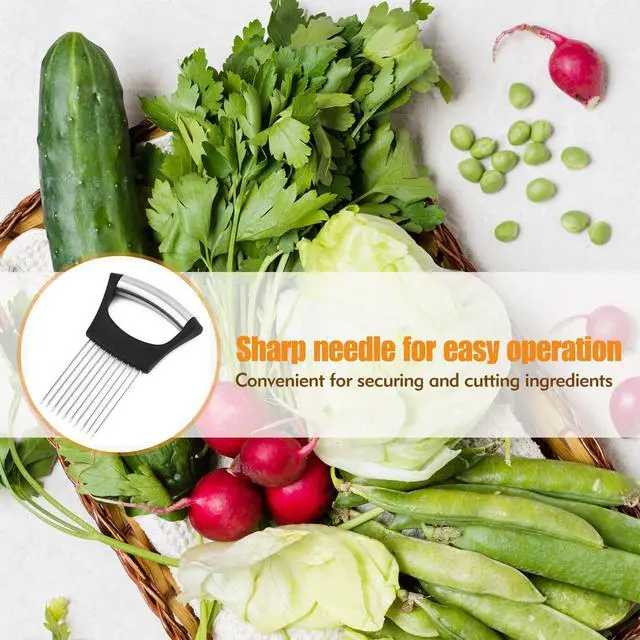 Alt view image 7 of 7 - Holder for Slicing - Stainless Steel Onion Slicer & Vegetable Holder Cutting Tool for Onions, Tomatoes, Avocados, Eggs, Lemon, Potatos | Multi-Use Kitchen Utensil