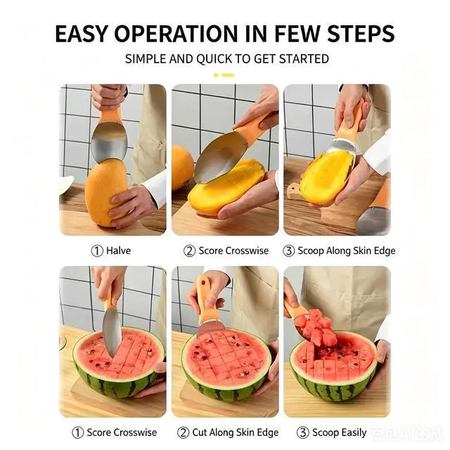 Alt view image 5 of 7 - 2Pcs Mango Slicer Splitter Pit Remover Bundle,Stainless Steel Mango Cutter