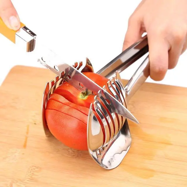 Main image of Tomato Slicer Lemon Cutter Multipurpose Handheld Round Fruit Tongs Stainless Steel Onion Holder Easy Slicing Kiwi Fruits & Vegetable Tools Kitchen Cutting Aid Gadgets Tool