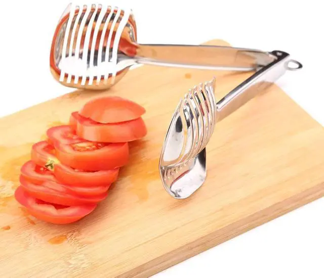 Alt view image 2 of 7 - Tomato Slicer Lemon Cutter Multipurpose Handheld Round Fruit Tongs Stainless Steel Onion Holder Easy Slicing Kiwi Fruits & Vegetable Tools Kitchen Cutting Aid Gadgets Tool