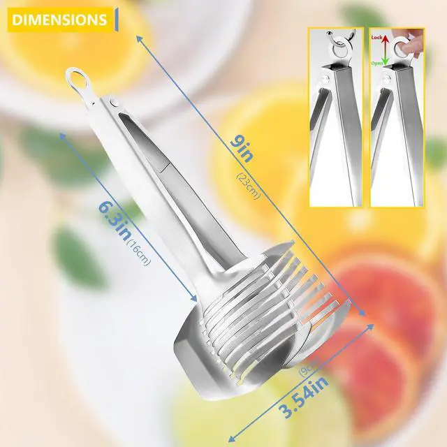 Alt view image 3 of 7 - Tomato Slicer Lemon Cutter Multipurpose Handheld Round Fruit Tongs Stainless Steel Onion Holder Easy Slicing Kiwi Fruits & Vegetable Tools Kitchen Cutting Aid Gadgets Tool