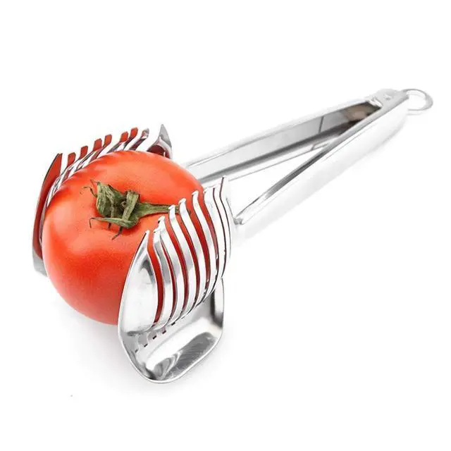 Alt view image 4 of 7 - Tomato Slicer Lemon Cutter Multipurpose Handheld Round Fruit Tongs Stainless Steel Onion Holder Easy Slicing Kiwi Fruits & Vegetable Tools Kitchen Cutting Aid Gadgets Tool