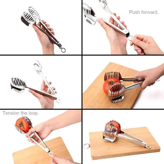 Alt view image 6 of 7 - Tomato Slicer Lemon Cutter Multipurpose Handheld Round Fruit Tongs Stainless Steel Onion Holder Easy Slicing Kiwi Fruits & Vegetable Tools Kitchen Cutting Aid Gadgets Tool