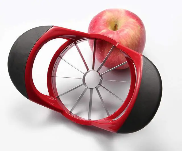Alt view image 2 of 7 - Blade Apple Slicer Corer CutterUltra Sharp Stainless Steel Blades and Ergonomic Plastic Handle3 in 1 Apple Slicer Potato Slicer Cutter for French Fries and Mango Slicer Corer (Red)