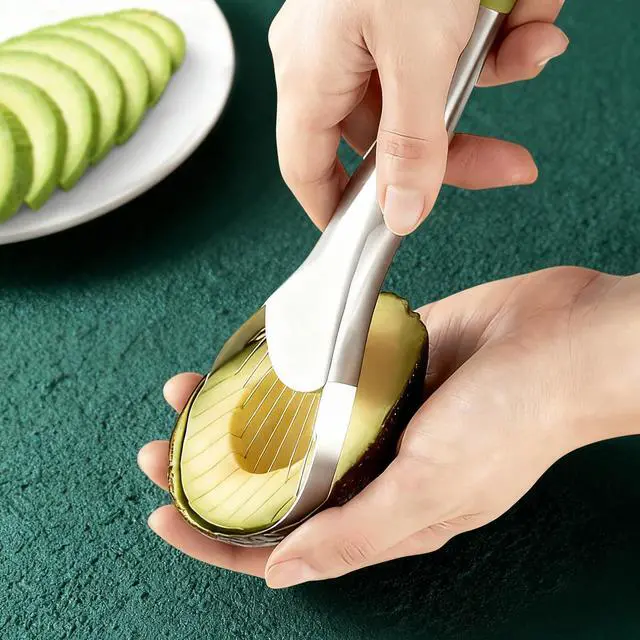 Alt view image 2 of 7 - Avocado Slicer,Stainless Steel Avocado Slicer Tool and Avocado Smasher Tool,Quickly Slices Thinly and Masher,Suitable for Avocados,Potatoes,Dragon Fruit and Other Fruits Vegetables
