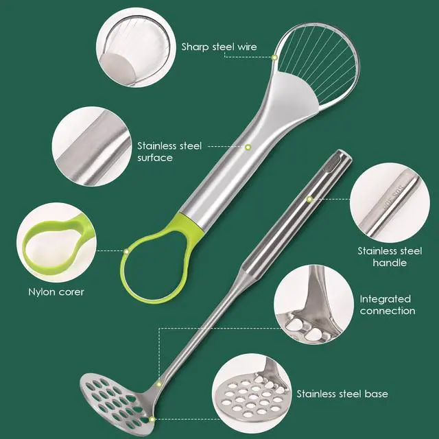 Alt view image 4 of 7 - Avocado Slicer,Stainless Steel Avocado Slicer Tool and Avocado Smasher Tool,Quickly Slices Thinly and Masher,Suitable for Avocados,Potatoes,Dragon Fruit and Other Fruits Vegetables