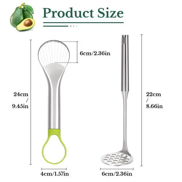 Alt view image 6 of 7 - Avocado Slicer,Stainless Steel Avocado Slicer Tool and Avocado Smasher Tool,Quickly Slices Thinly and Masher,Suitable for Avocados,Potatoes,Dragon Fruit and Other Fruits Vegetables