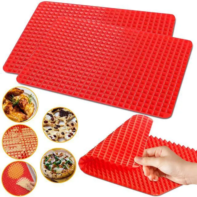 Main image of Silicone Baking Mat Pyramid Sheets Cooking Pan 16"x11" 2 Pack-RedBest Healthy Fat Reducing Nonstick Cooking Mat for Baking Mat with Grid for Oven Grilling BBQ, Baking and Roasting