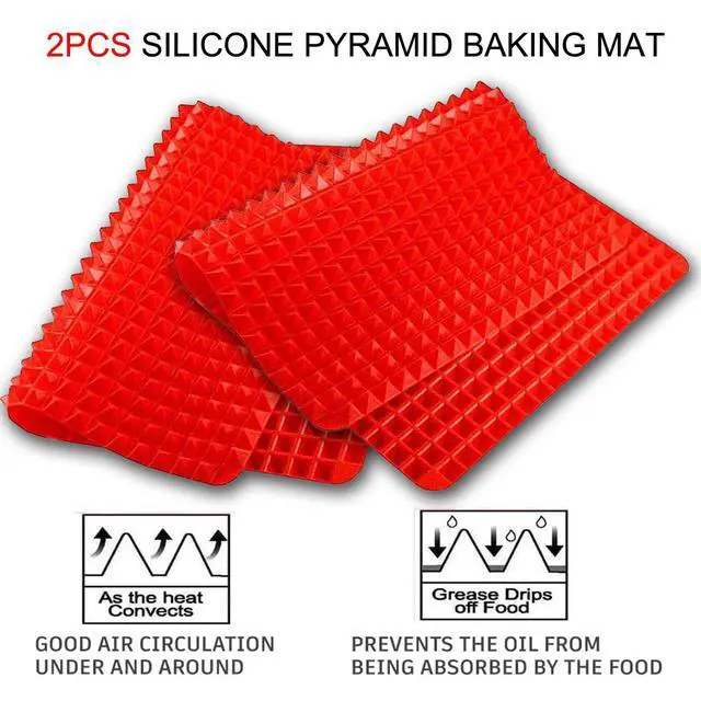 Alt view image 3 of 7 - Silicone Baking Mat Pyramid Sheets Cooking Pan 16"x11" 2 Pack-RedBest Healthy Fat Reducing Nonstick Cooking Mat for Baking Mat with Grid for Oven Grilling BBQ, Baking and Roasting