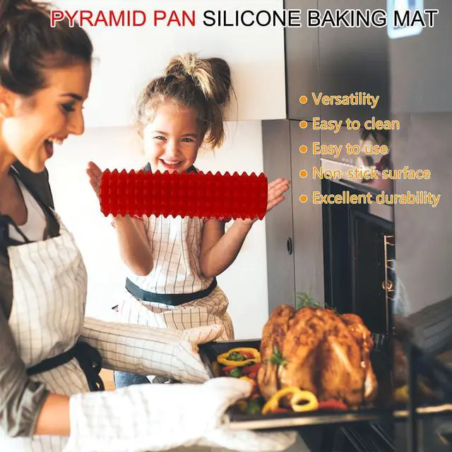 Alt view image 2 of 7 - Silicone Baking Mat Pyramid Sheets Cooking Pan 16"x11" 2 Pack-RedBest Healthy Fat Reducing Nonstick Cooking Mat for Baking Mat with Grid for Oven Grilling BBQ, Baking and Roasting