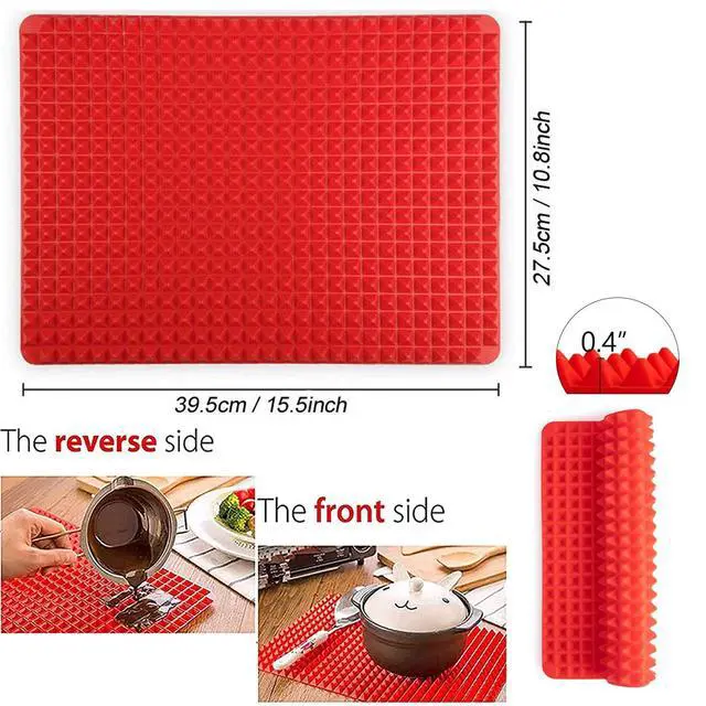Alt view image 4 of 7 - Silicone Baking Mat Pyramid Sheets Cooking Pan 16"x11" 2 Pack-RedBest Healthy Fat Reducing Nonstick Cooking Mat for Baking Mat with Grid for Oven Grilling BBQ, Baking and Roasting
