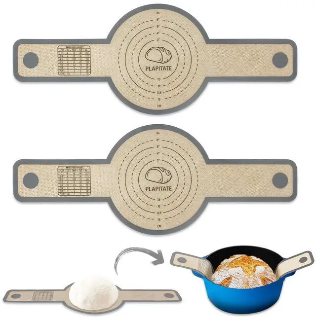 Main image of Silicone Bread Sling for Dutch Oven Liners, Non Stick 2 PCS, Easy Clean Reusable Silicone Bread Baking Mat with Long Handles, Easy to Transfer Sourdough Bread, Round