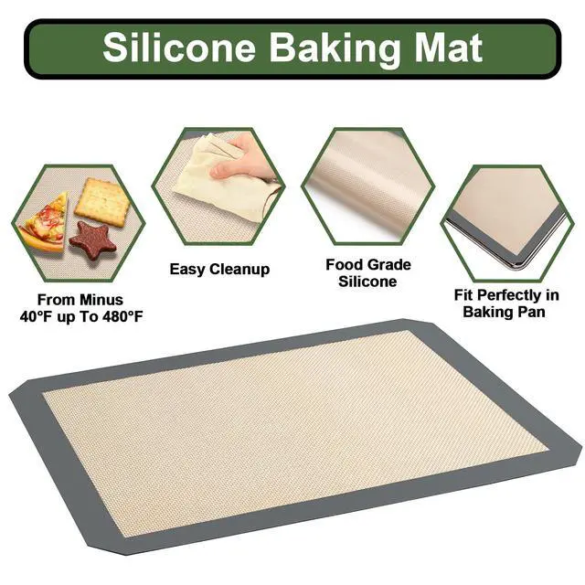 Alt view image 3 of 6 - Baking Sheet Tray Cooling Rack with Silicone Mat Set, Stainless Steel Cookie Pan For Oven, Set of 9 (3 Sheets + 3 Racks Mats), Warp Resistant & Heavy Duty & Easy Clean, Grey