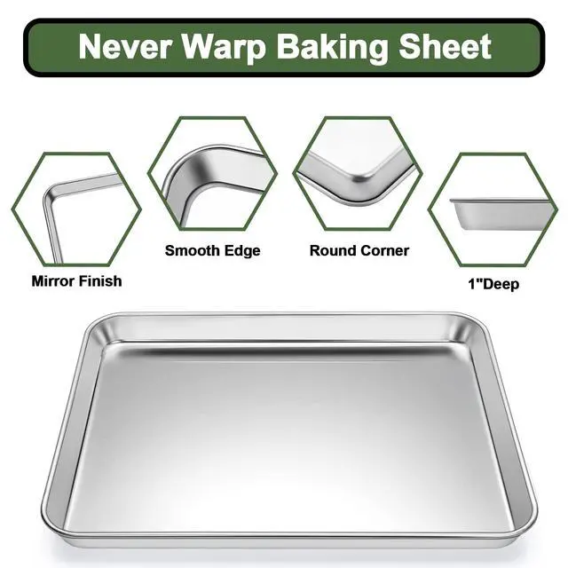 Alt view image 4 of 6 - Baking Sheet Tray Cooling Rack with Silicone Mat Set, Stainless Steel Cookie Pan For Oven, Set of 9 (3 Sheets + 3 Racks Mats), Warp Resistant & Heavy Duty & Easy Clean, Grey