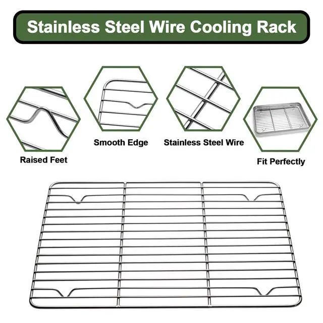 Alt view image 5 of 6 - Baking Sheet Tray Cooling Rack with Silicone Mat Set, Stainless Steel Cookie Pan For Oven, Set of 9 (3 Sheets + 3 Racks Mats), Warp Resistant & Heavy Duty & Easy Clean, Grey
